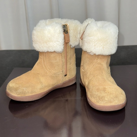 UGG Keelan Zipped Toddler Boots Chestnut Brown Suede Shearling Fur Size 8C - Picture 8 of 9